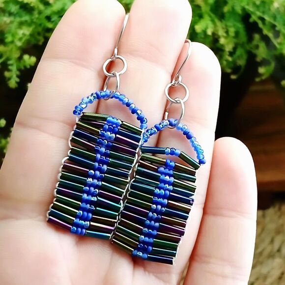 Beaded Ring & Earring Set, Rainbow Metallic Seed Bead Jewelry, 2 PC - Picture 8 of 8